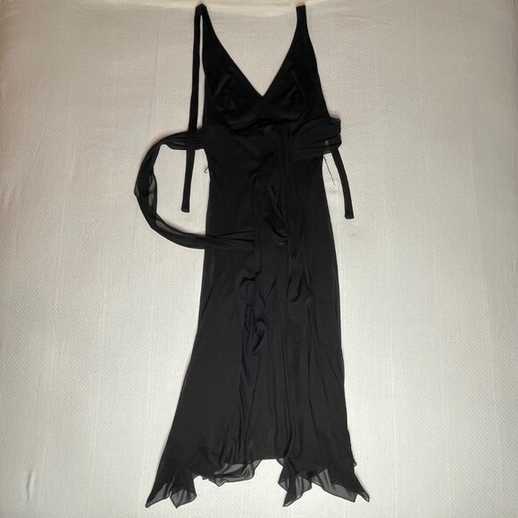 Le Château Black Halter Wrap Dress | Size XXS | Elegant Asymmetrical Hem - Picture 3 of 6